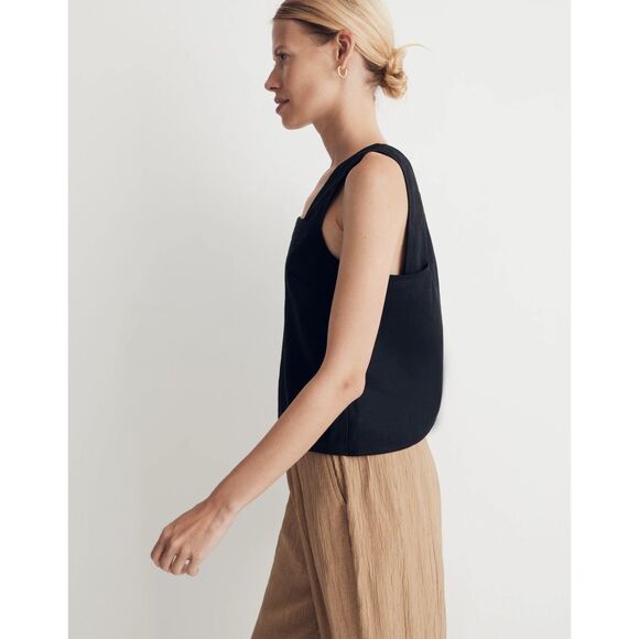 NWT Madewell Linen-Blend Cross-Back Sleeveless Top in True Black Size 0 - Picture 3 of 13